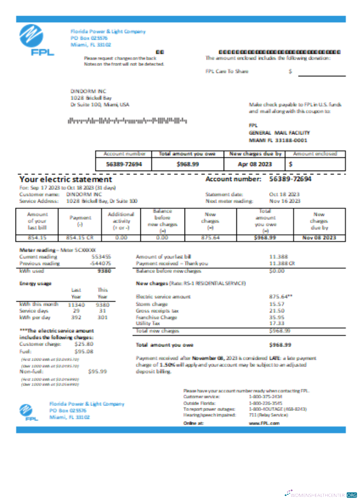 Download Florida Power & Light Company (FPL) electricity utility business bill SCR Photoshop template